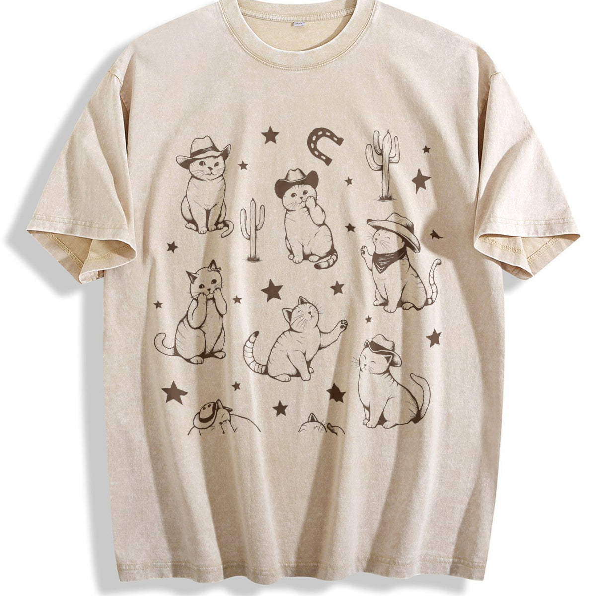 Cowboy Cats And Kittens Western Cowboy Vintage Washed T-Shirt - Beige