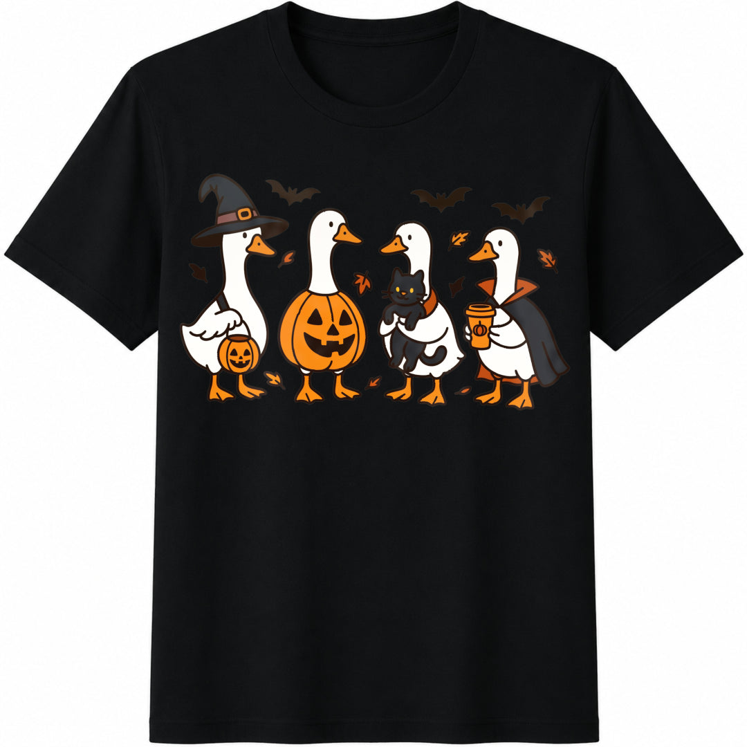 Halloween Goose Halloween Ghost Silly Goose Fall Spooky Cotton T-Shirt - Black