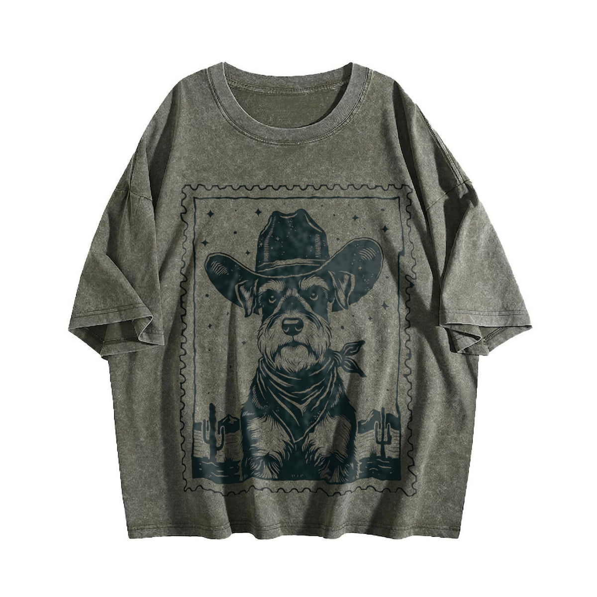 Cowboy Schnauzer Stamp Vintage Washed T-Shirt - product view