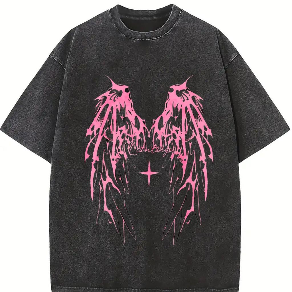 valentine shirts Oversized Angel Wings T-Shirt – Vintage Washed Y2K Graphic Tee