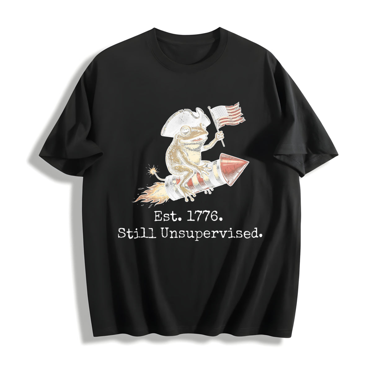 American 250th Anniversary Funny Frog USA Independence Day Cotton T-Shirt - Black