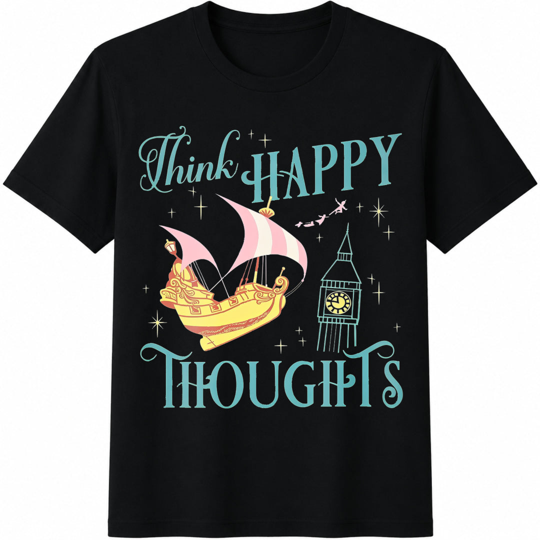 Size Pluspeter Pan Think Happy Thoughts Cotton T-Shirt - Black