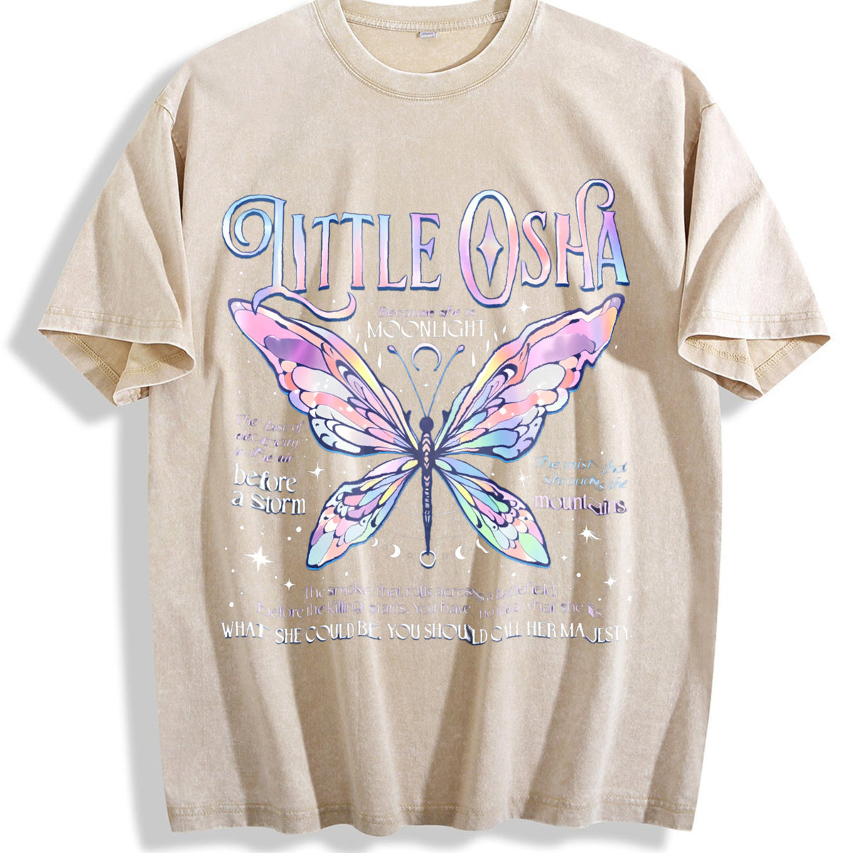 Little Osha Butterfly Vintage Washed T-Shirt - Beige