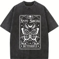 Women's Butterfly Print Round Neck Knitted T-Shirt, Casual Oversized Loose-Fitting Top for Summer Outdoor Activities, Stylish Daily Wear T-Shirt