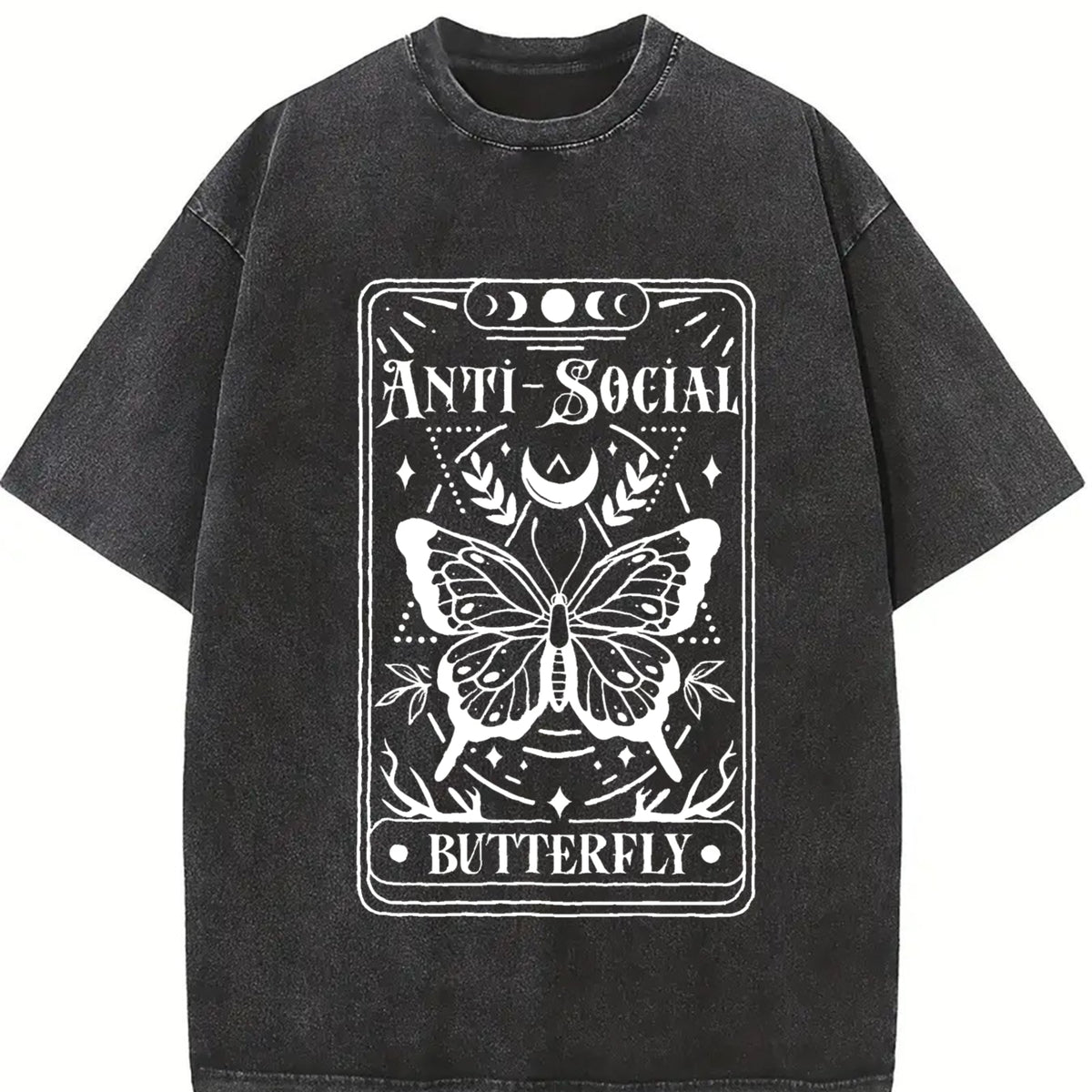 Women's Butterfly Print Round Neck Knitted T-Shirt, Casual Oversized Loose-Fitting Top for Summer Outdoor Activities, Stylish Daily Wear T-Shirt