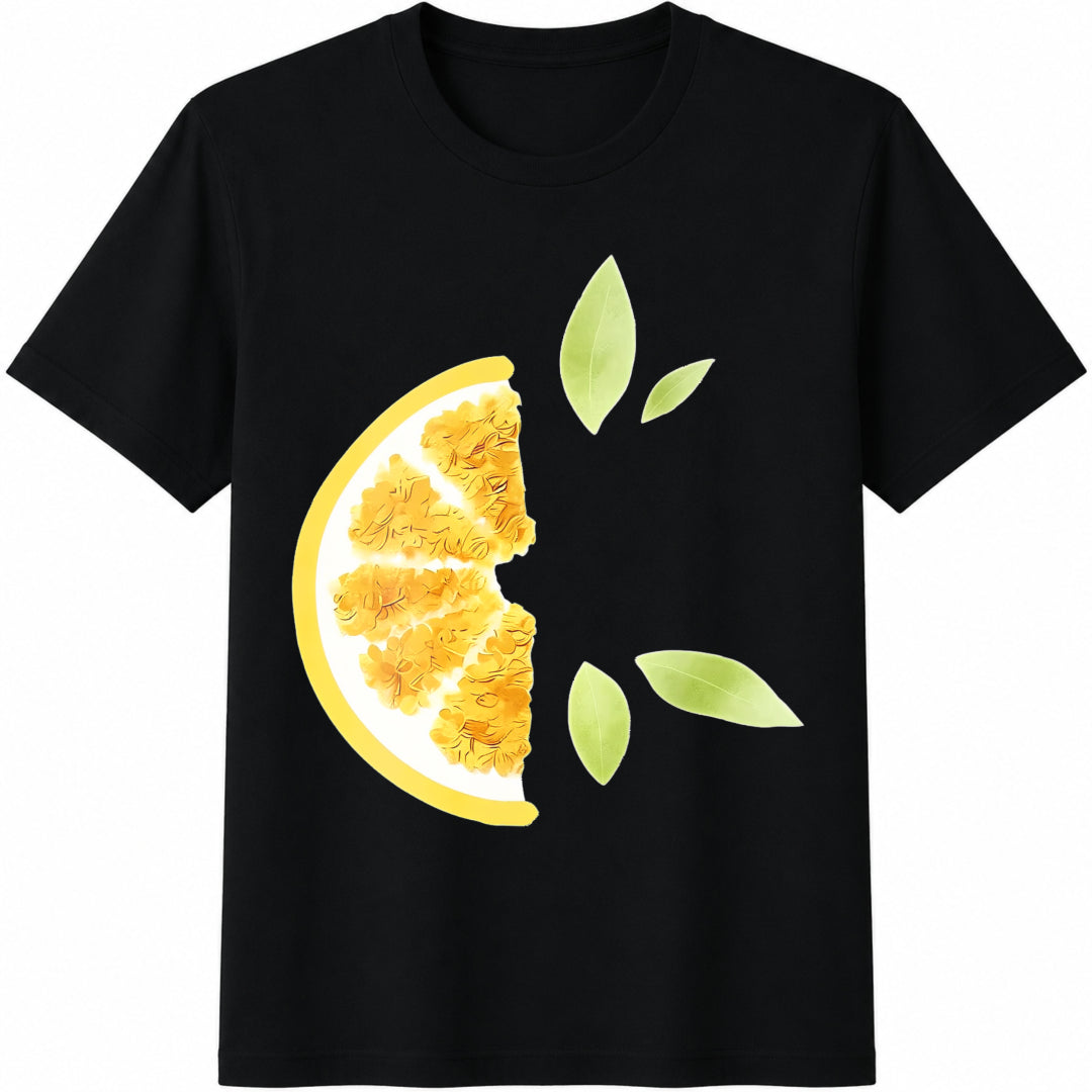 1-piece--watercolor Lemon Slice Cotton T-Shirt - Black