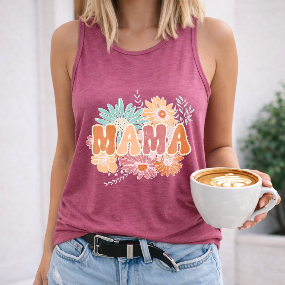 Mother's Day - Vibrant Red Mama Letter & Floral Women's Tank Top - product view