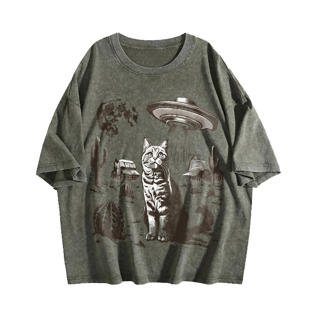 UFO Western Cat Vintage Washed T-Shirt - product view
