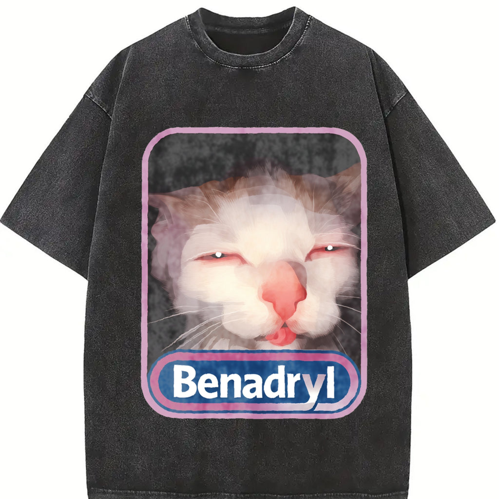 Benadryl Meme Cat Benny Cute & Funny Meme Quote T-Shirt Black-Hoodie-front Black-Sweatshirt-front