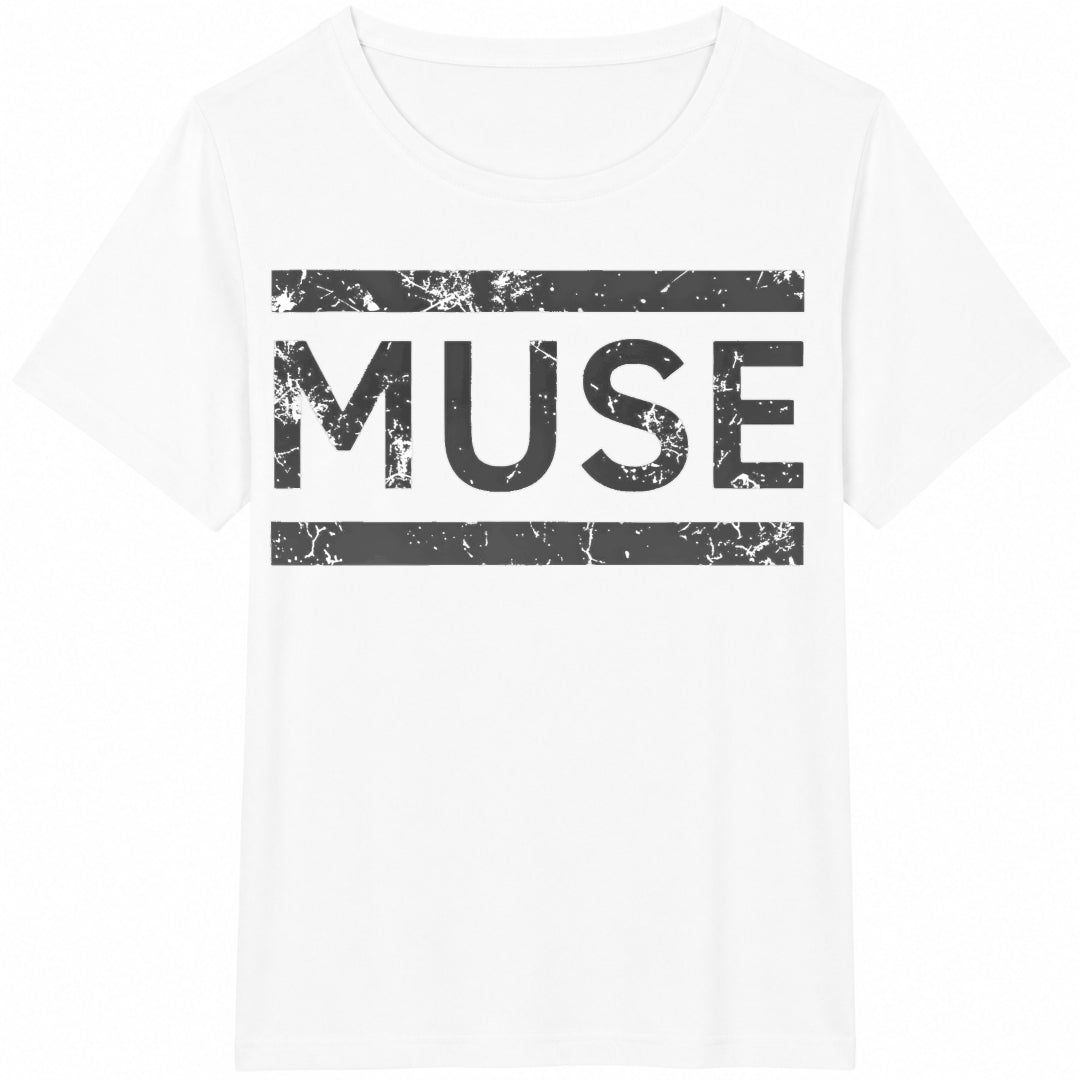 Muse Rock Band - White Lettering & Music Cotton T-Shirt - product view