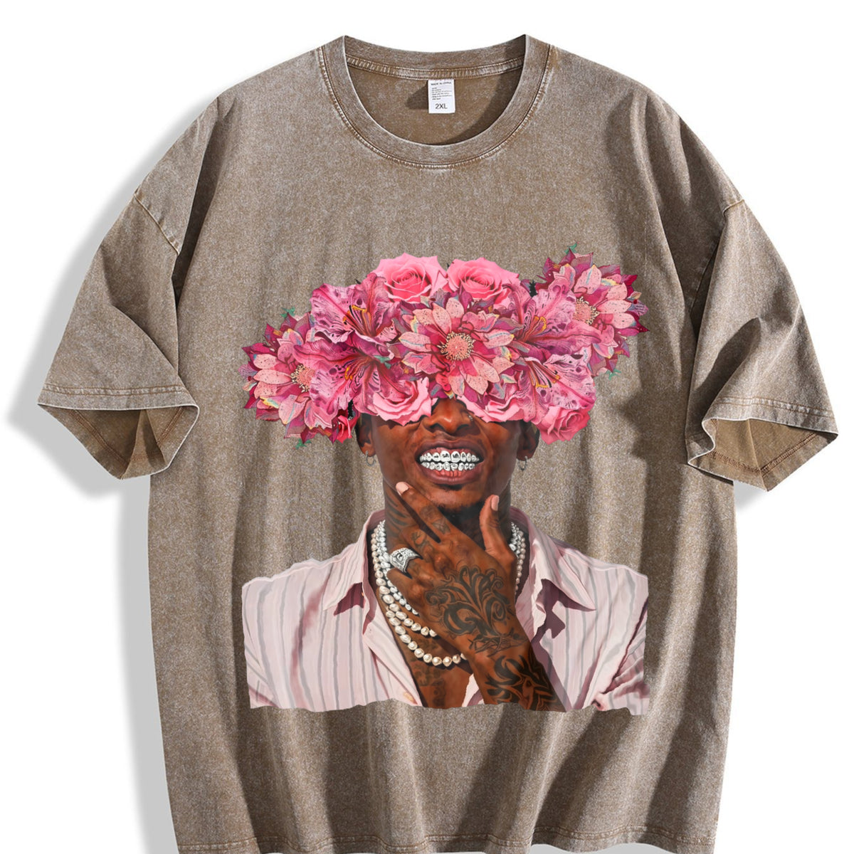 Floral Head Portrait Vintage Washed T-Shirt - product view