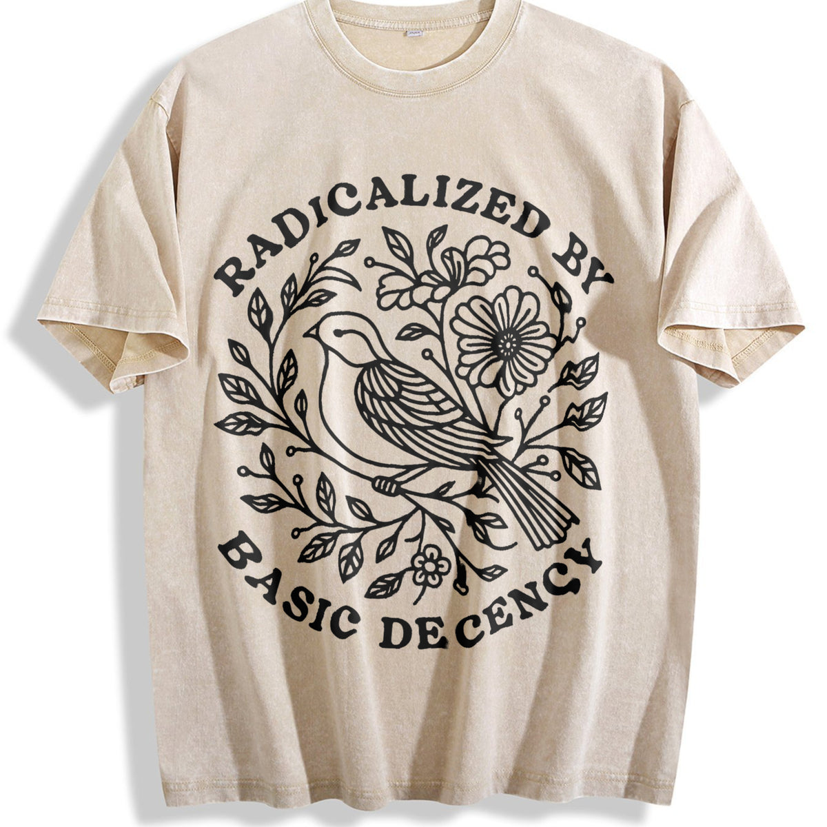 Radicalized By Basic Decency Vintage Washed T-Shirt - Beige