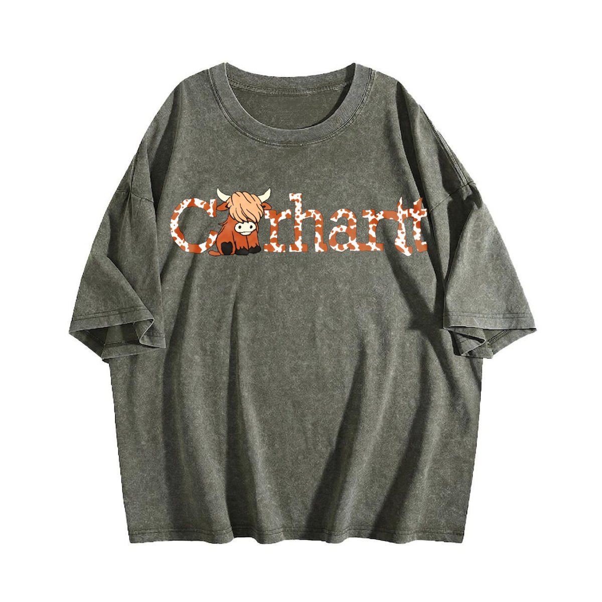 Highland Cow - Cute Western Wind Highland Cow - Farm Vintage Washed T-Shirt - product view