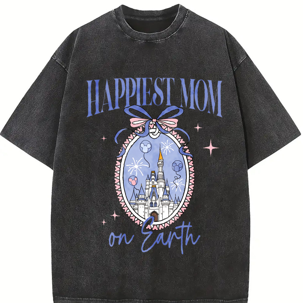 Youth and Adult Magic Kingdom Castle Coquette Bow T-shirt, Happiest Mom On Earth Shirt, Magic Kingdom Mama Tee, Mother's Day Gift For Mom, Magic Kingdomland Family Trip Outfit