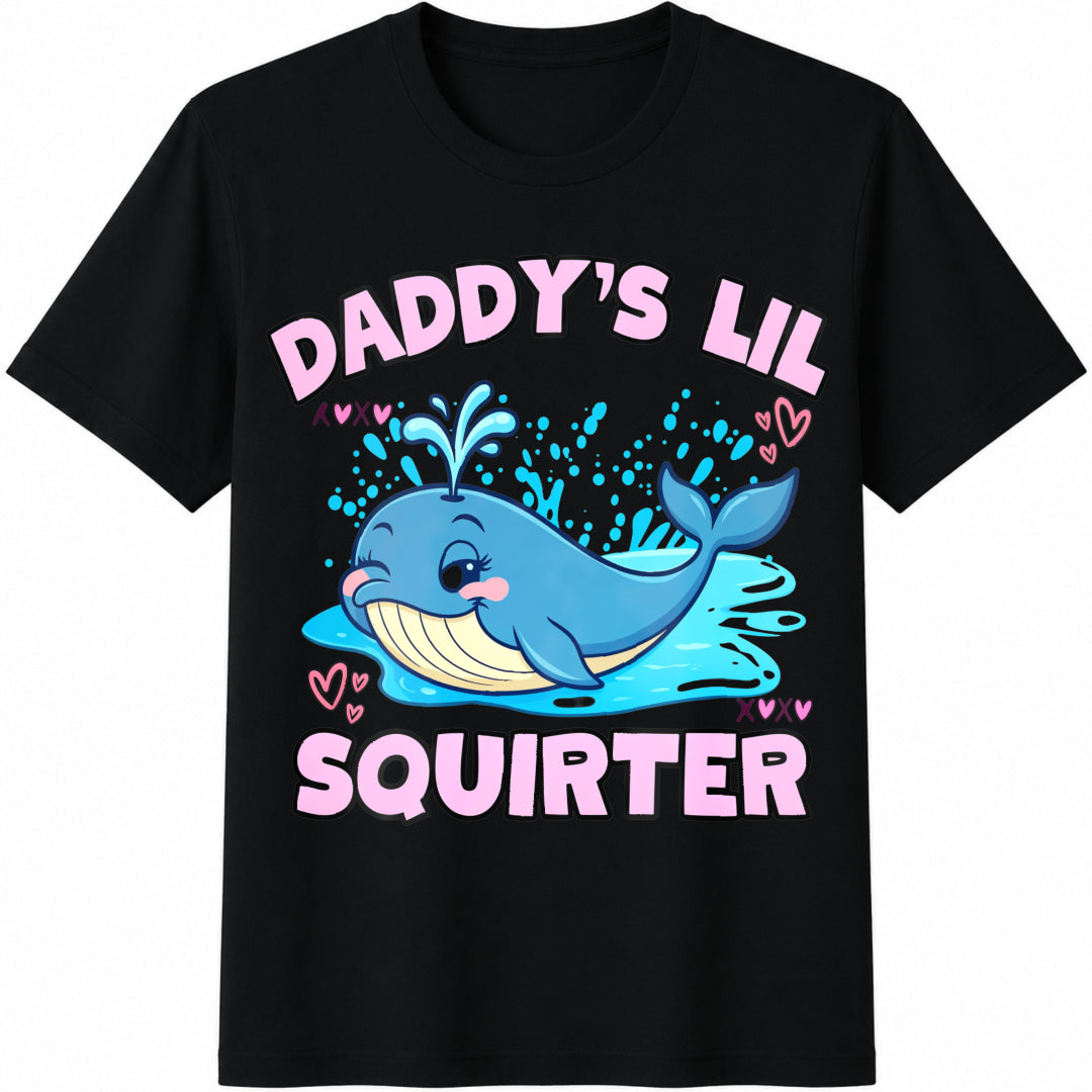 Funny Daddy's Lil Squirter Embarrassing Meme Cotton T-Shirt - Black