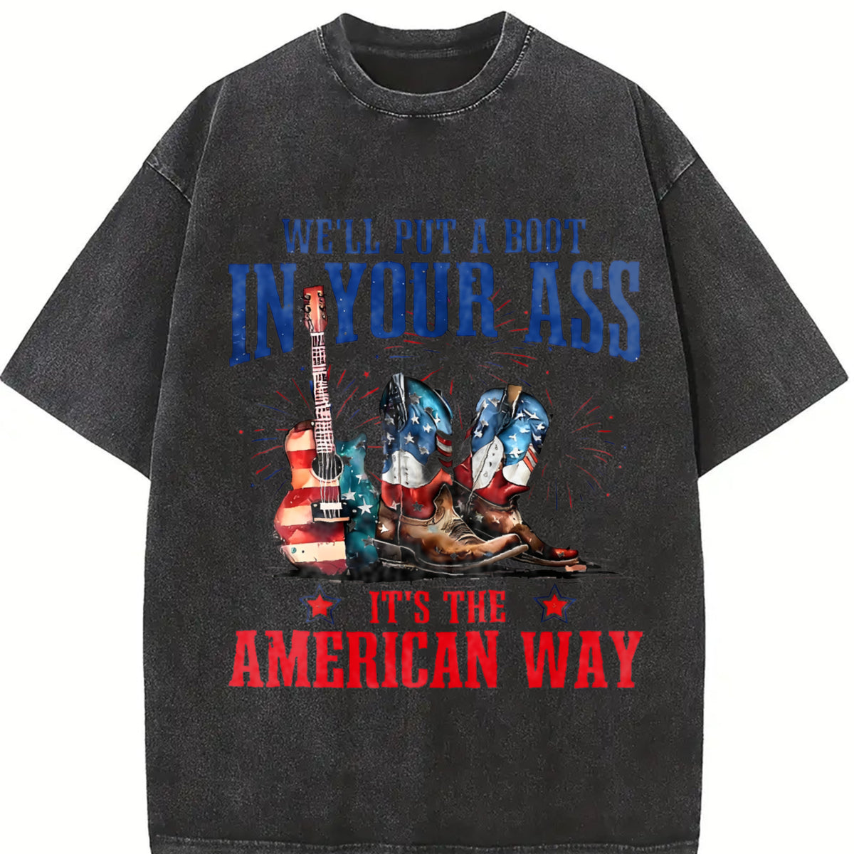 It's The American Way Cowboy Boot Guitar Vintage Washed T-Shirt - product view