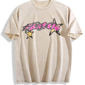 Pink Star Lettering Vintage Washed T-Shirt - Beige