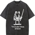 Focused Samurai Frog Washed T-Shirt,Unisex Oversized Crew neck Acid Wash T-Shirt & Sweatshirt,High-Quality Print,Casual Comfort Breathable Long Sleeve for Streetwear Fashion Men and Women's Top  Shortsleeve