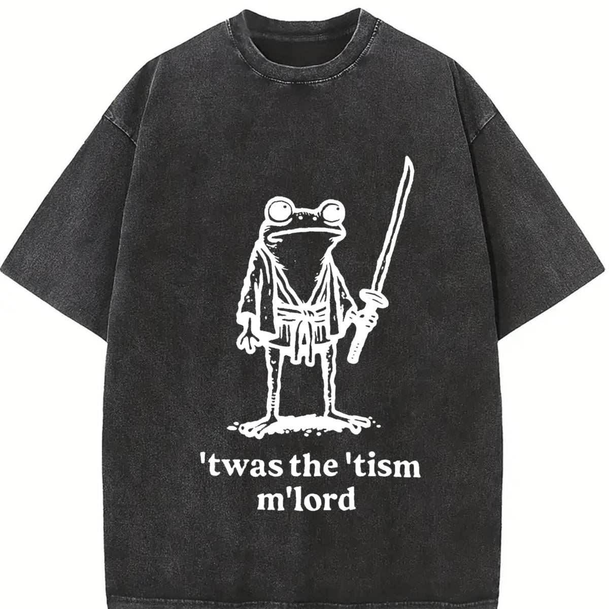 Focused Samurai Frog Washed T-Shirt,Unisex Oversized Crew neck Acid Wash T-Shirt & Sweatshirt,High-Quality Print,Casual Comfort Breathable Long Sleeve for Streetwear Fashion Men and Women's Top  Shortsleeve