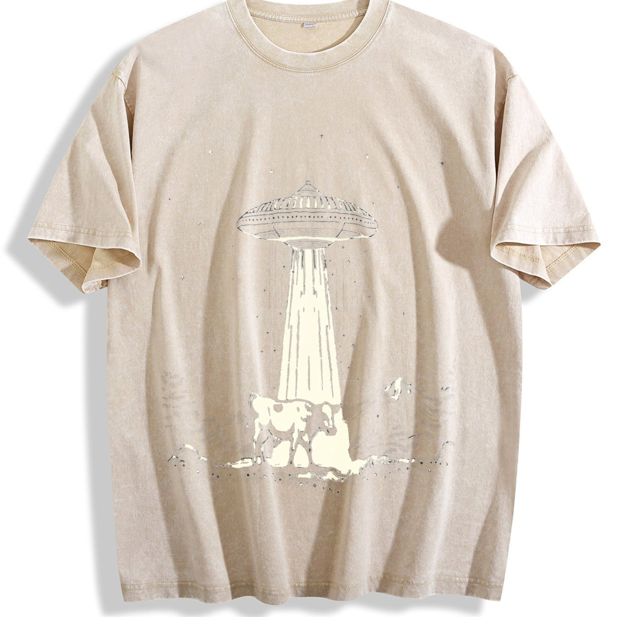 Cow And Western UFO 90s Vintage Washed T-Shirt - Beige