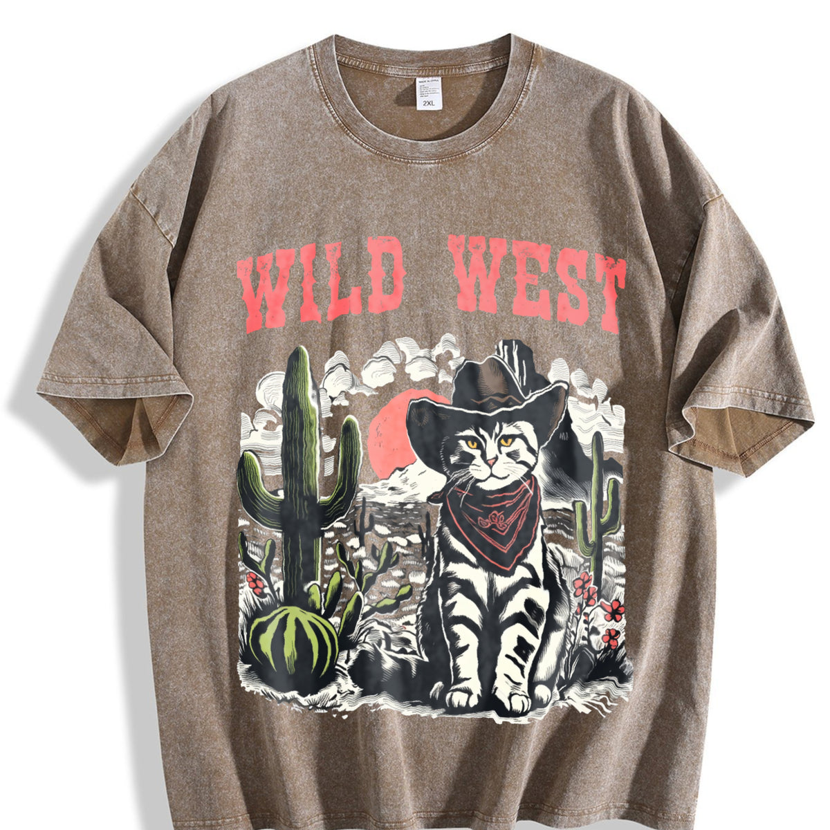 Wild West Cowboy Cat Vintage Washed T-Shirt - product view