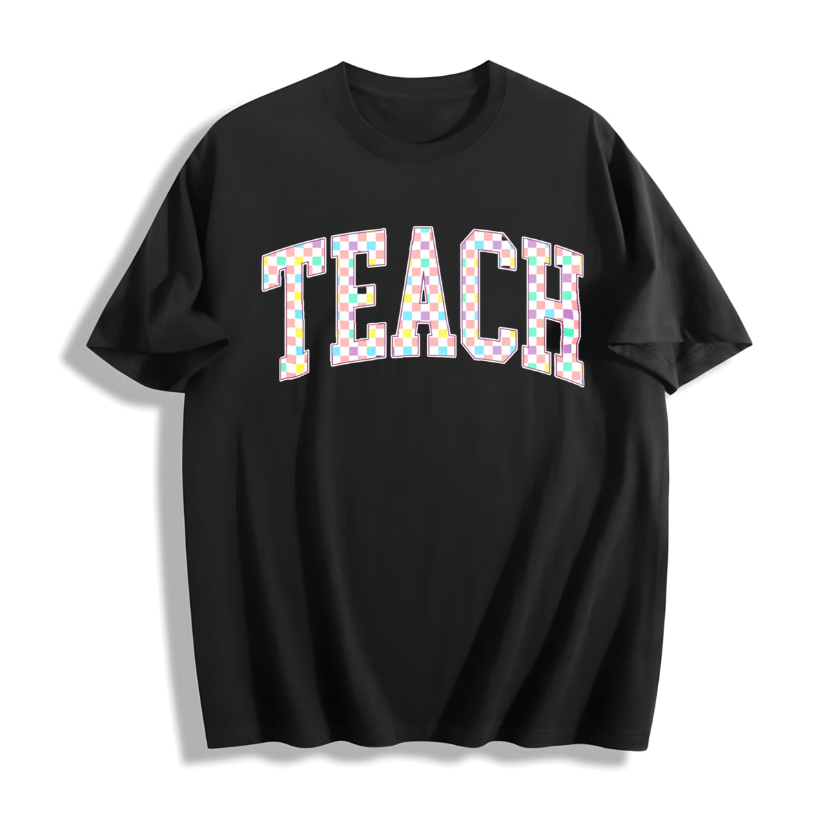 Checkered Teach Cotton T-Shirt - Black