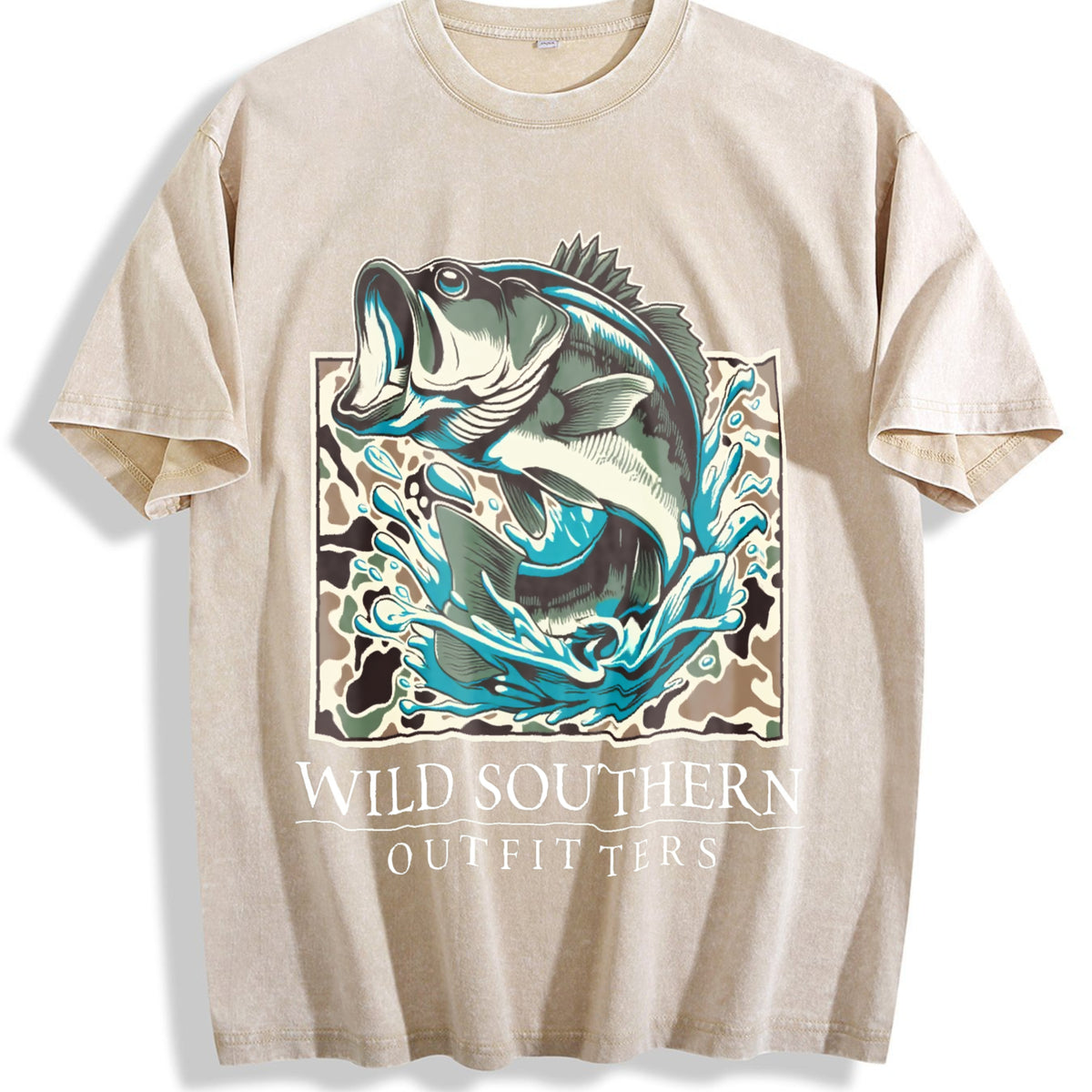 Fishing Bass Vintage Washed T-Shirt - Beige