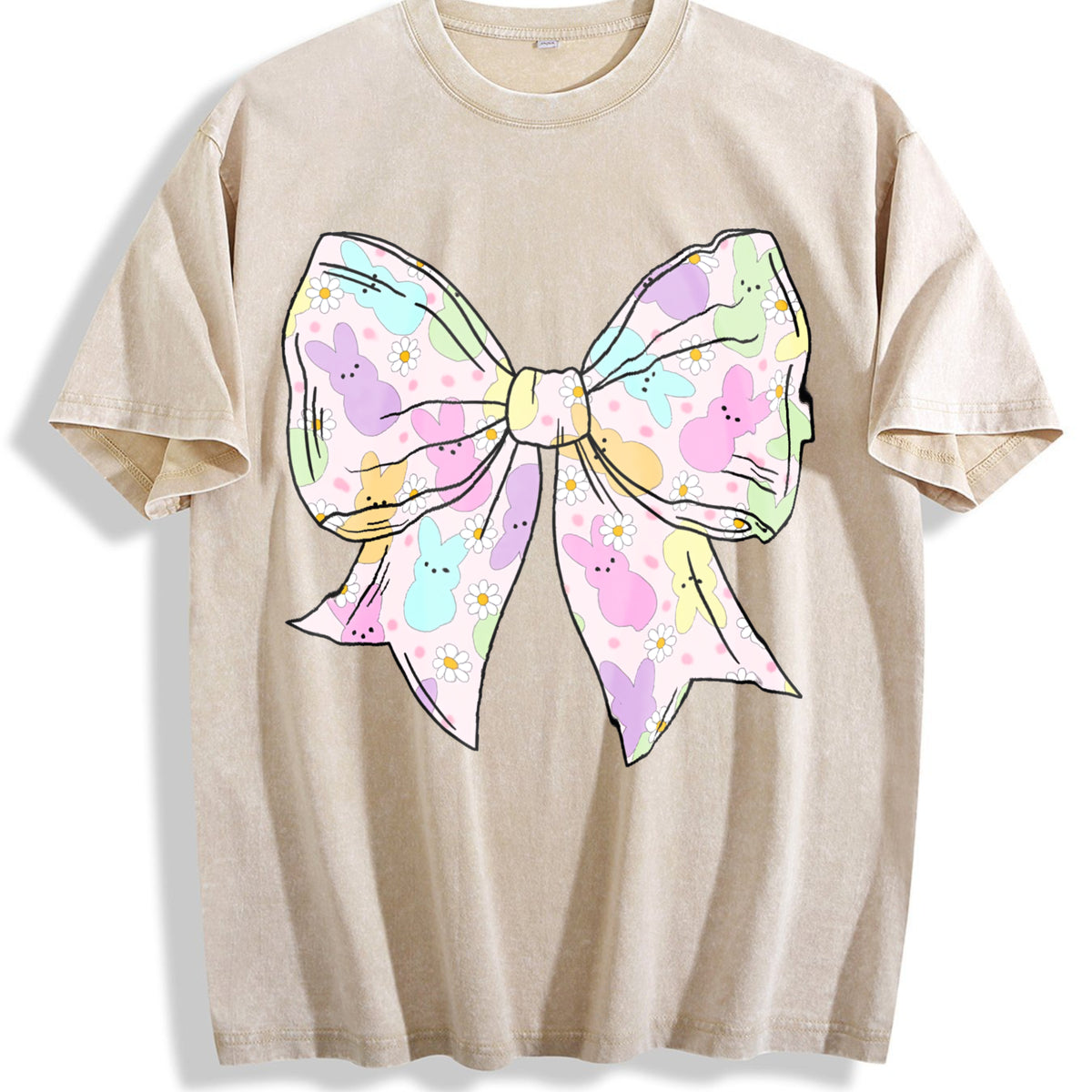 Coquette Easter Bow Vintage Washed T-Shirt - Beige