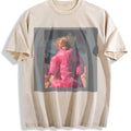 Doll in Pink with Flames Vintage Washed T-Shirt - Beige