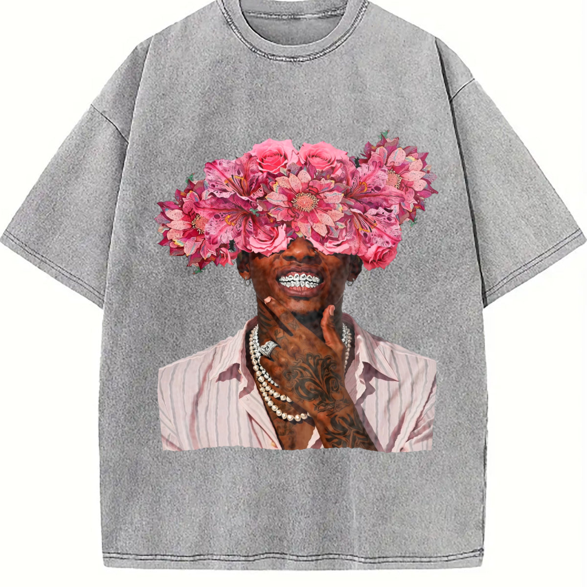 Floral Head Portrait Vintage Washed T-Shirt - product view