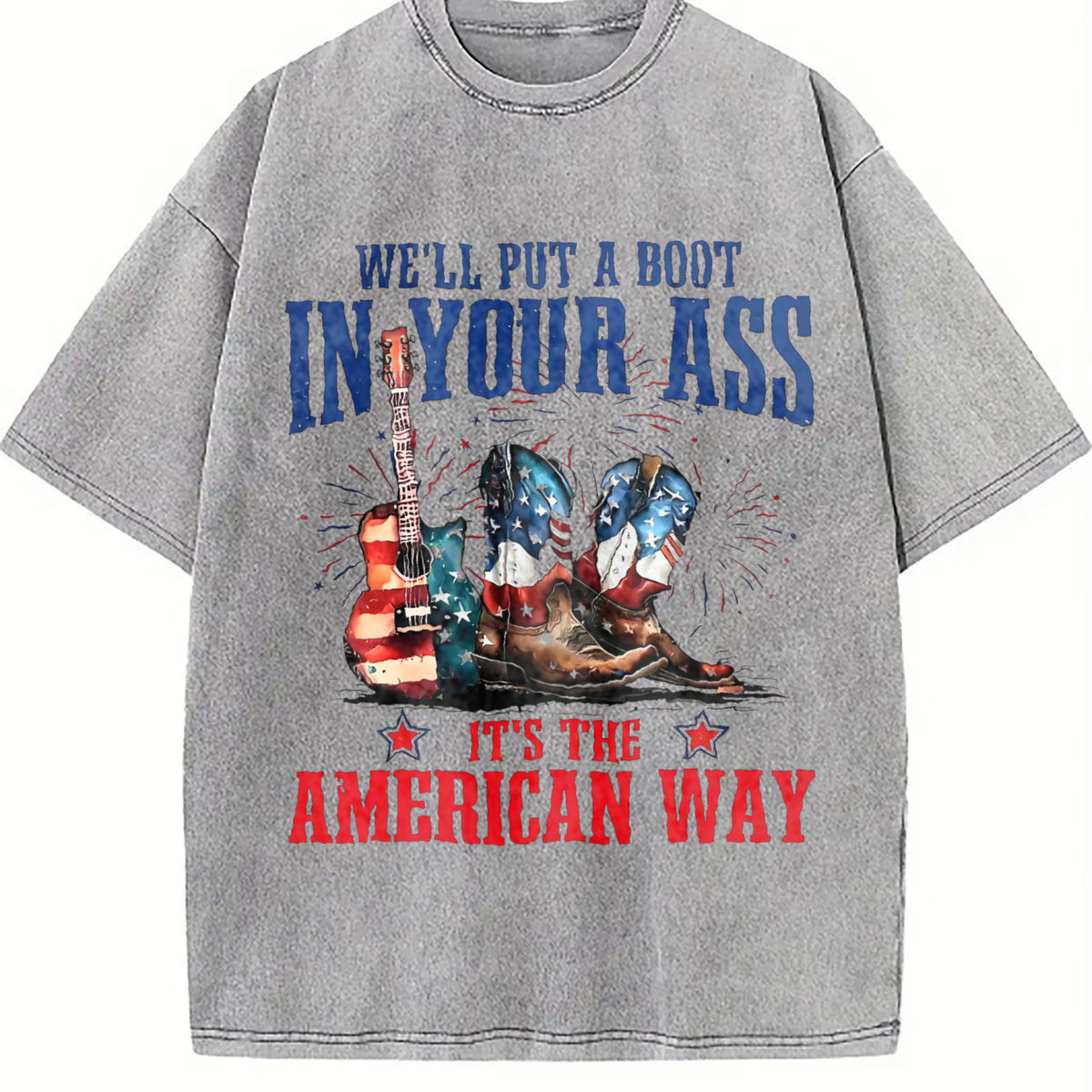 It's The American Way Cowboy Boot Guitar Vintage Washed T-Shirt - product view
