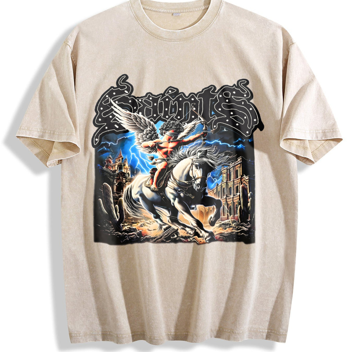 Saint Cherub & Horse Vintage Washed T-Shirt - Beige