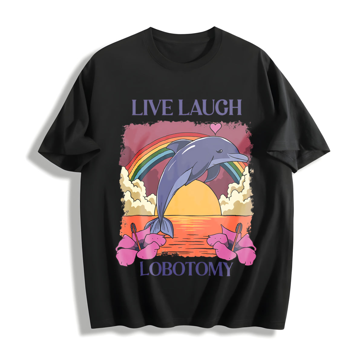 Live Laugh Lobotomy Funny Cotton T-Shirt - Black