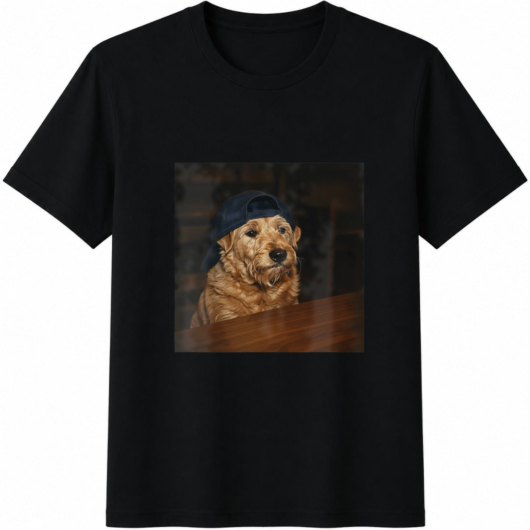Funny Dog Drinking Beer Cotton T-Shirt - Black