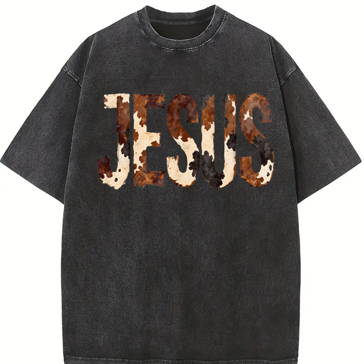 Comfort Colors Brushstroke Cow Print Jesus T-Shirt, Western Christian Tee, Faith Based Shirt, Cowboy Graphics, Jesus Shirt, Christian Cowboy TShirt