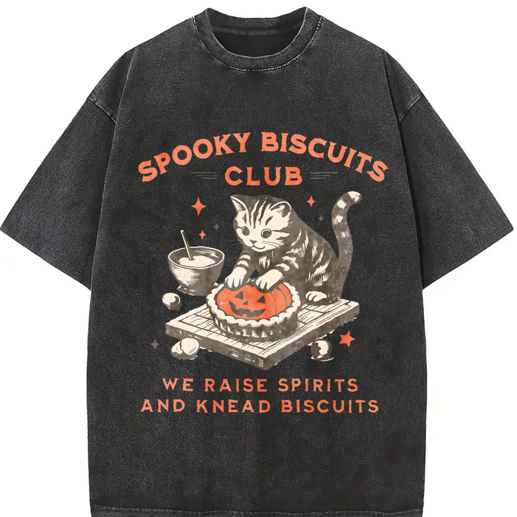Comfort Colors Spooky Biscuits Club Shirt, Halloween Cat T-Shirt, Pumpkin Pie Tee, Spooky Cat Shirt, Halloween Baking T-Shirt, Gift for Men Women, Crew Neck T-shirt, Trending T-shirt