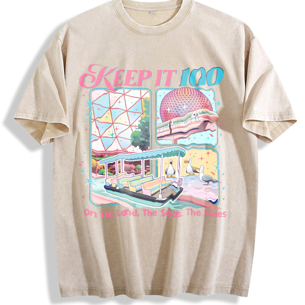 Keep It 100 Vintage Washed T-Shirt - Beige