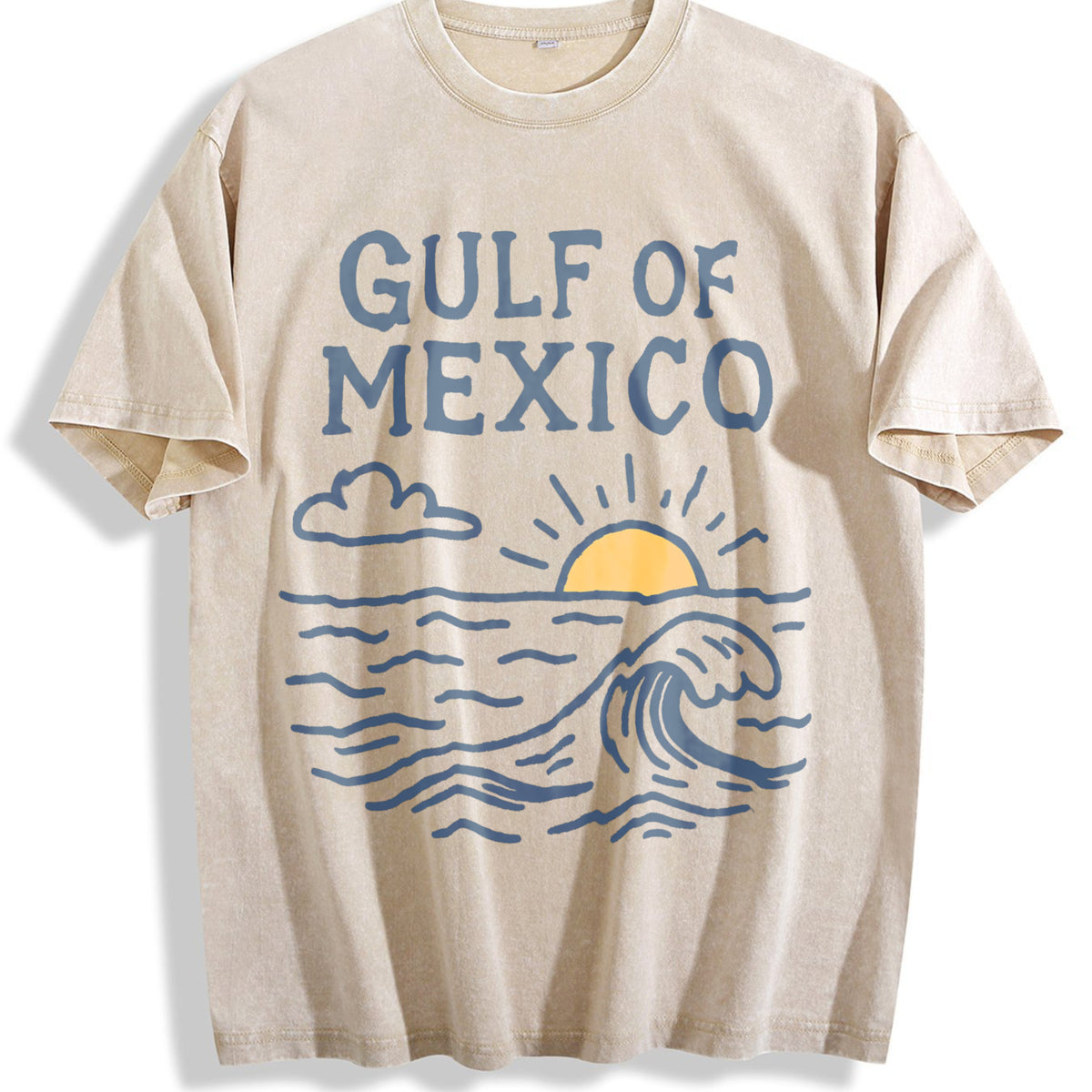 Gulf Of Mexico Sunset Waves Vintage Washed T-Shirt - Beige