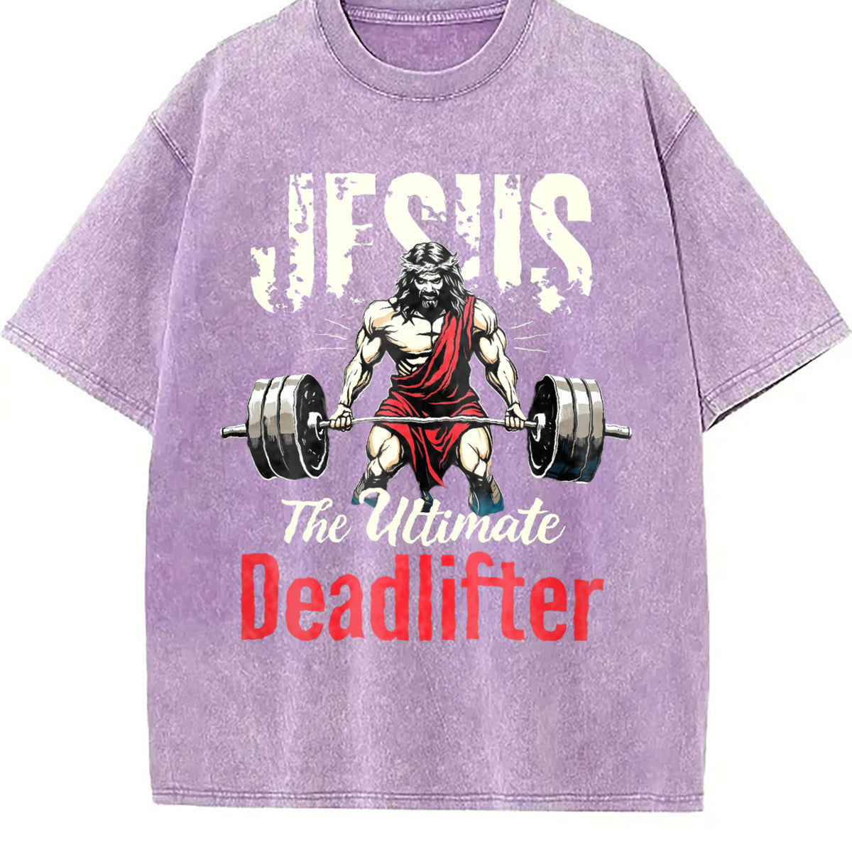 Jesus The Ultimate Deadlifter Gym Vintage Washed T-Shirt - product view