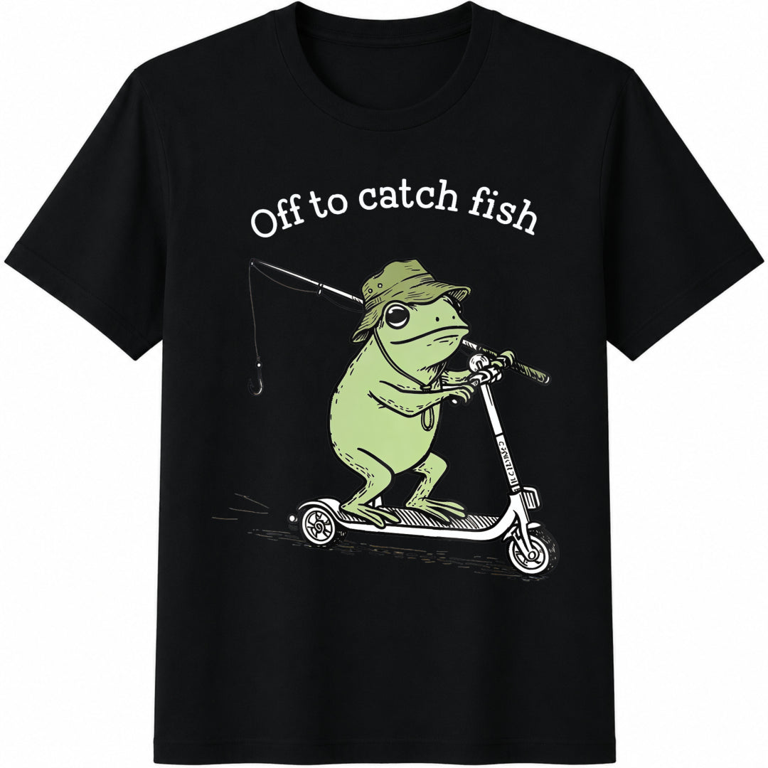 Funny Fishing Cotton T-Shirt - Black