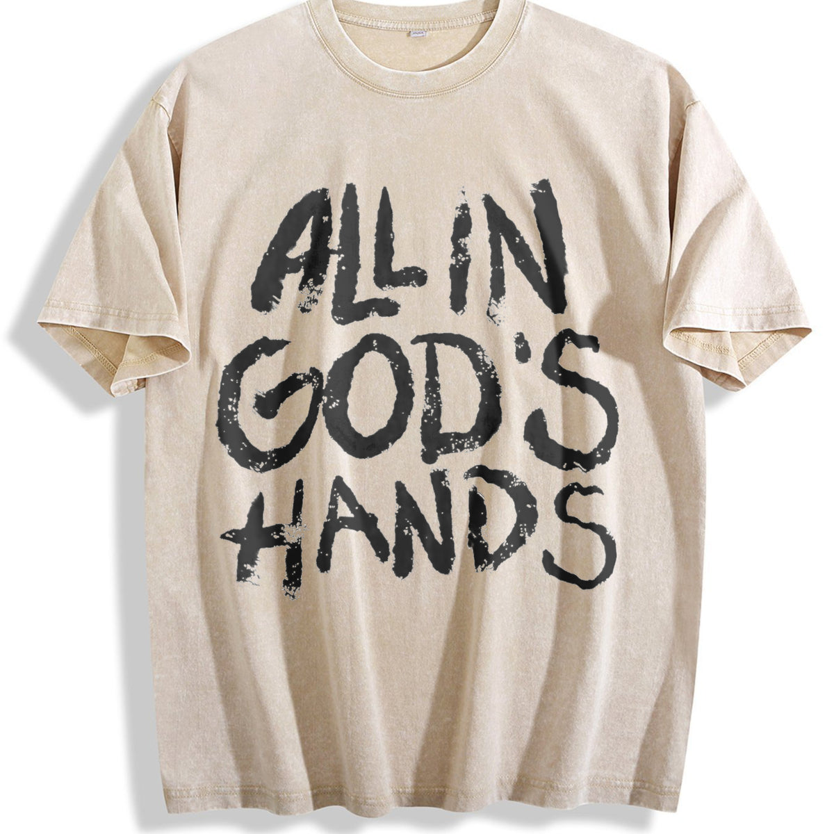 All In God's Hands Faith Vintage Washed T-Shirt - Beige