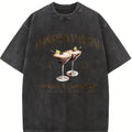 Women's Espresso Martini Cocktail Print Round Neck Tee, Casual Short Sleeve T-shirt for Daily Wear, Ladies Sleepwear for Fall, Top