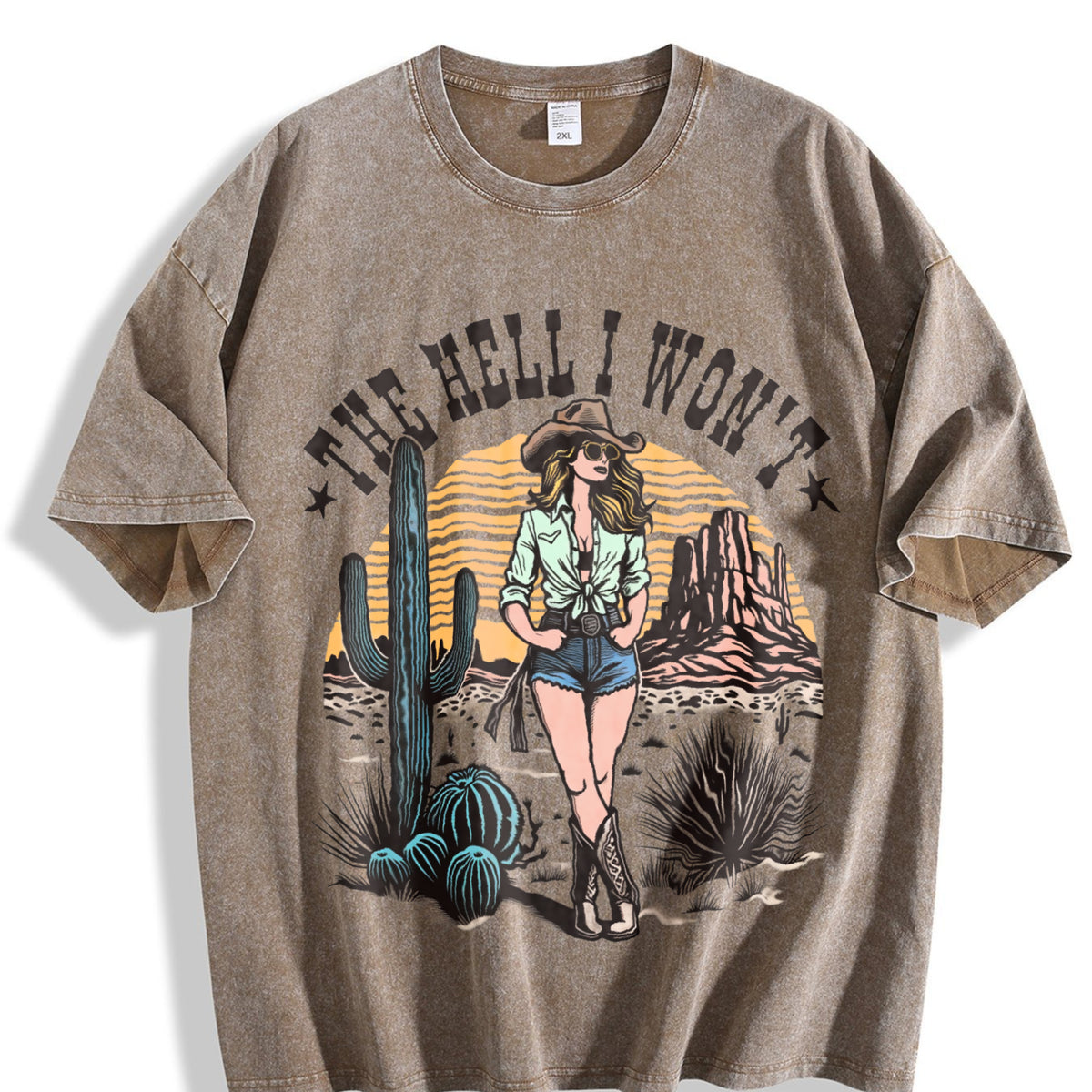 Cowgirl The Hell I Won't Western 90s Vintage Washed T-Shirt - product view