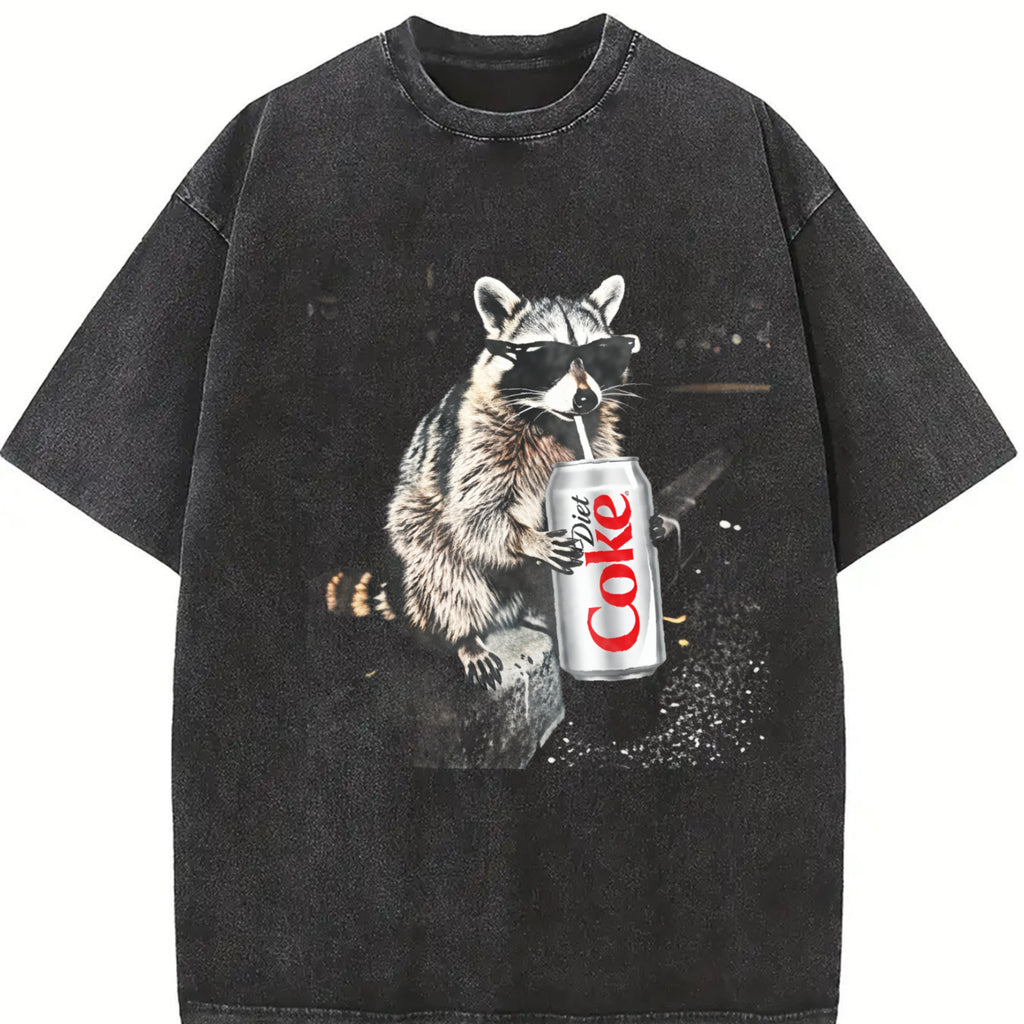 Vintage Raccoon Graphic Tee, Funny Raccoon Drinking Soda Shirt, Cool Animal Meme Tee, Retro Streetwear Aesthetic T Shirt, Unisex Cotton Graphic Tee, Gift for Men, Gift for Women