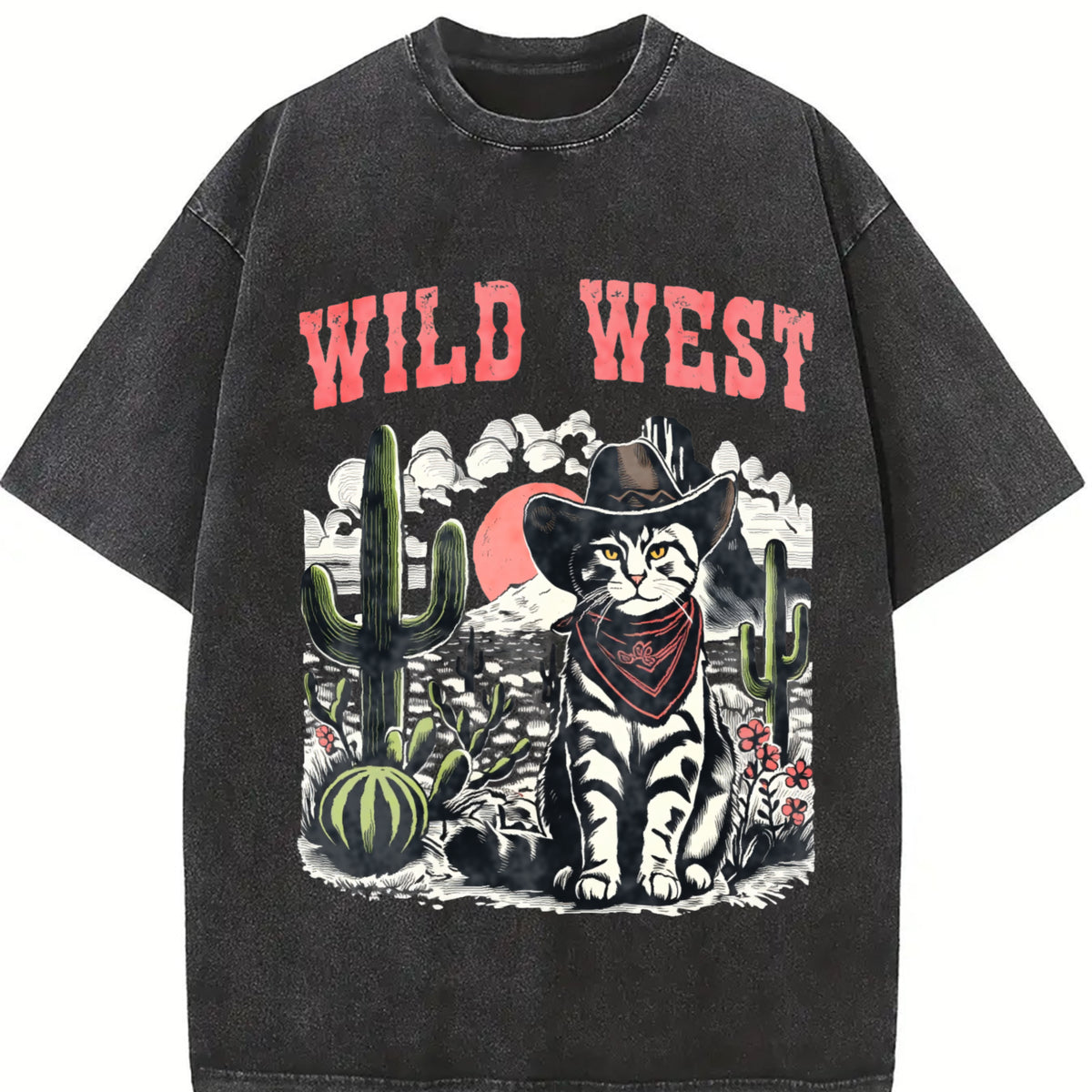 Wild West Cowboy Cat Vintage Washed T-Shirt - product view