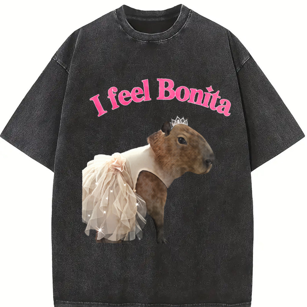 Princess Capy  - "I feel Bonita" - Sparkly and Cute - Capybara - Funny Women's T shirt - Women's Midweight Cotton Tee