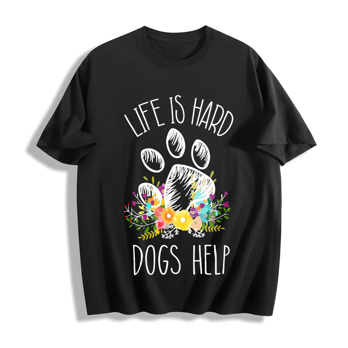 Dogs Help Cotton T-Shirt - Black
