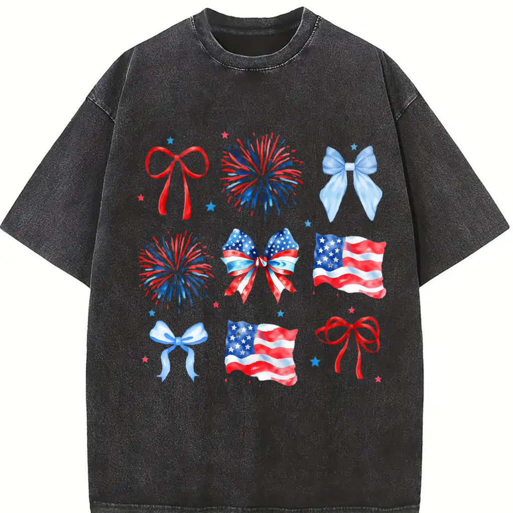 Comfort Colors USA Coquette Bow Shirt, Retro America Shirt, 4th of July Soft Cotton, Casual Graphic Design, Suitable for Men and Women