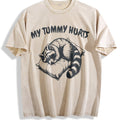 Cute Raccoon My Tummy Hurts 90s Vintage Washed T-Shirt - Beige