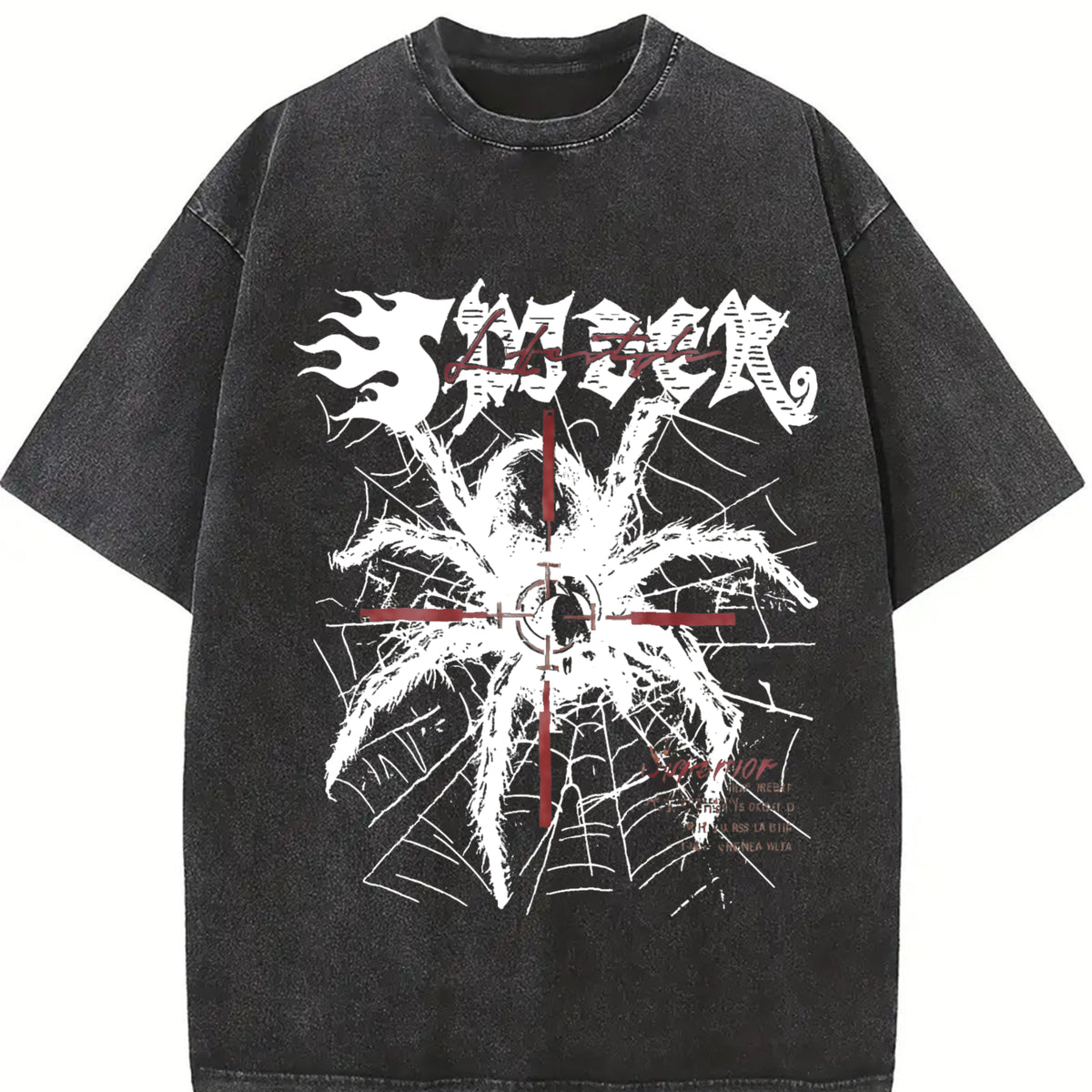2 Piece Gothic Spider Cross & Shorts Set Vintage Washed T-Shirt - product view